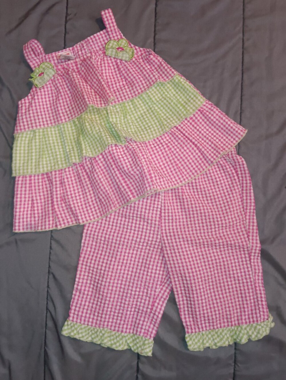 Fisher Price Pink & Green Gingham Ruffle Matching Set
